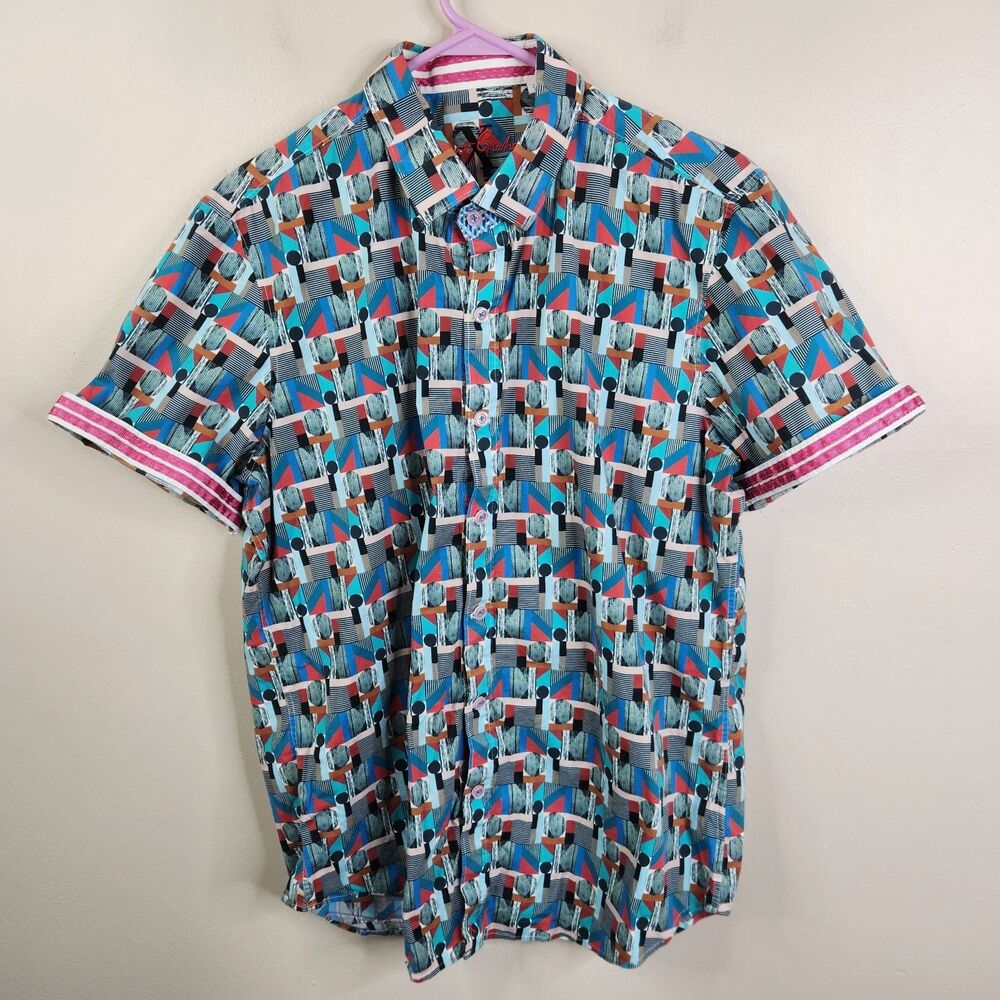 Robert Graham X Mens Maximalist Geometric Tailored Fit Button Down Shirt XL